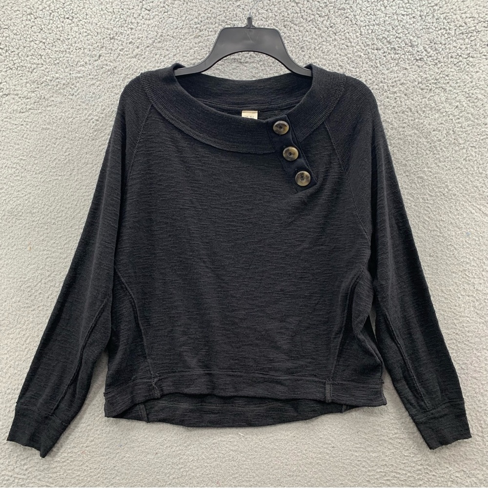 We the Free People Don't Forget Me Top Blouse Button Shoulder Dolman Black XS
